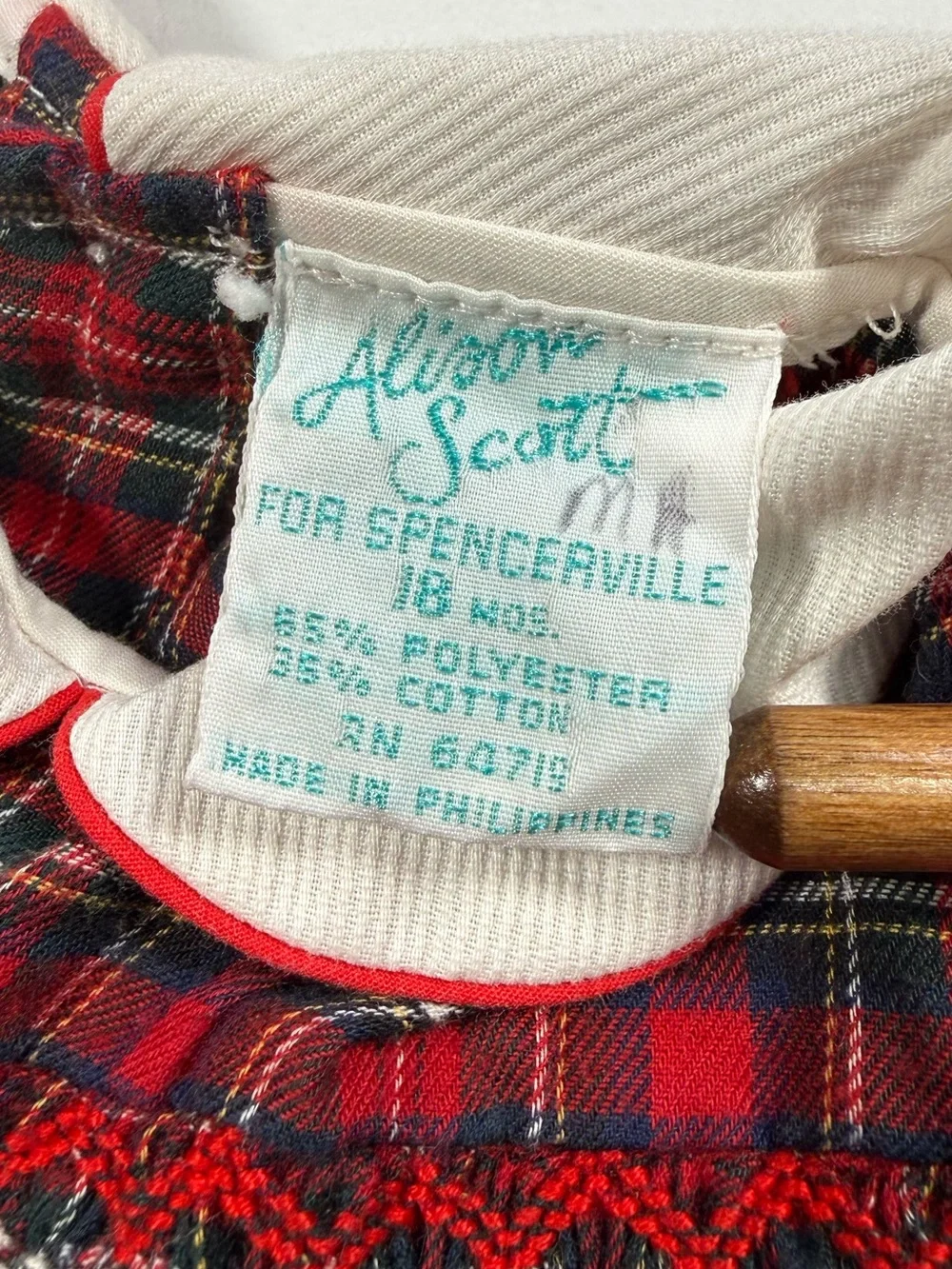VINTAGE ALISON SCOTT Smocked Tartan Plaid Dress 18m Heirloom Holiday Cottagecore